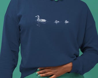 Mommy Duck & Ducklings Sweatshirt: Minimalist Animal Print Pullover