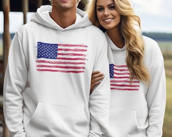 American Flag Hoodie: Hand-Drawn Patriotic USA Sweatshirt