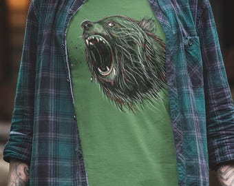 Roaring Bear Graphic Tee: Unisex Heavy Cotton Wildlife Shirt