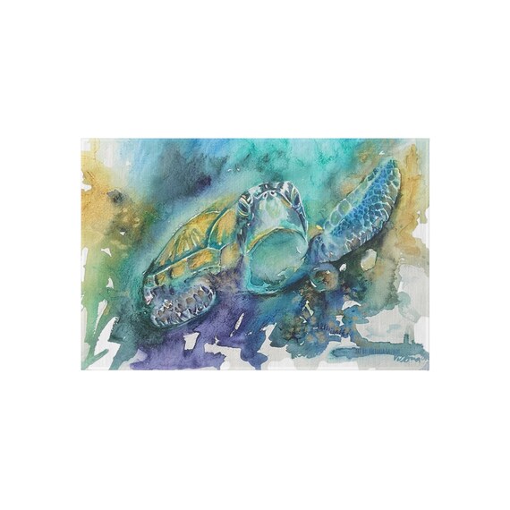 Outdoor Rug with Sea Turtle rug, Outdoor rug, patio rug, deck rug, outdoor art rug, Sea Turtle art, Turtle collector, hostess gift