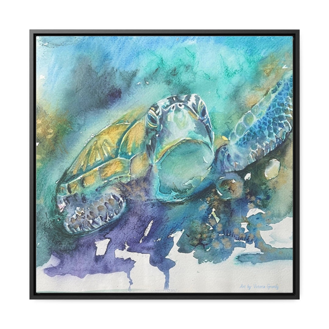 Turtle Shell Color Framws Sea Turtle Watercolor Art, Square Framed Gallery Canvas - Etsy