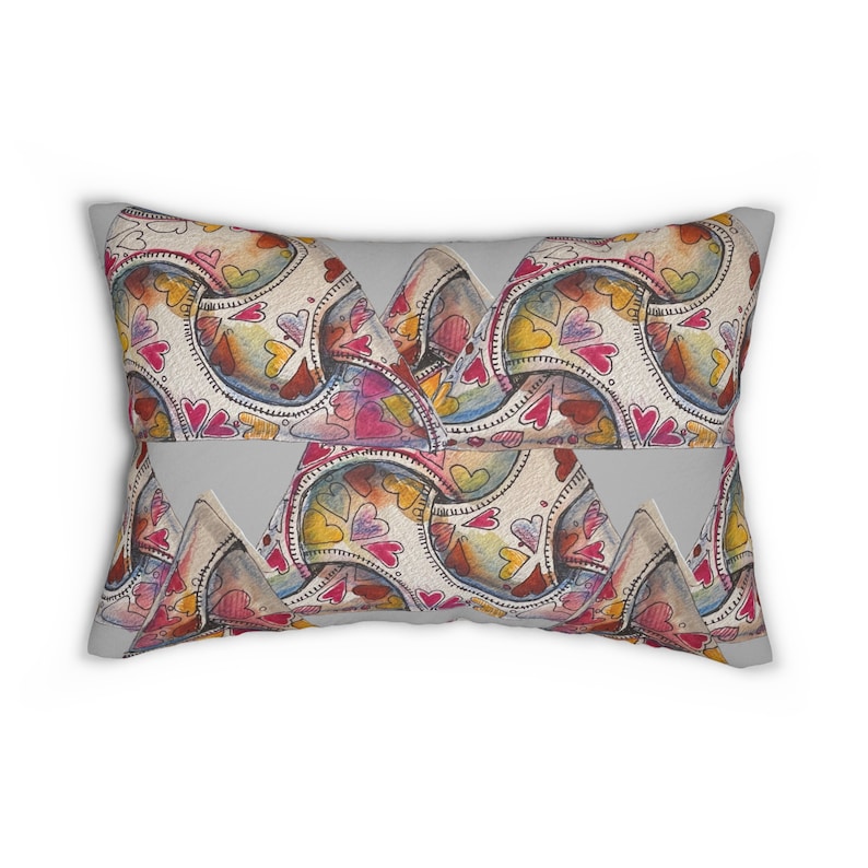 Cuscino lombare in poliestere filato con due disegni realizzati da opere d'arte originali con motivo Zentangle, rosa, giallo, blu, accessorio, cuscino decorativo immagine 2