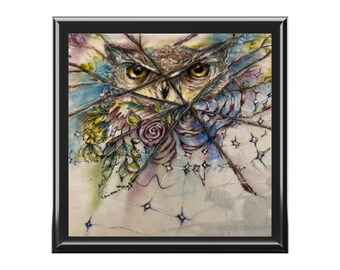 Sieradendoos uil, originele kunst Victoria Grundy, aandenkendoos