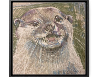 Impression sur toile loutre dessinée à la main, art mural encadré carré