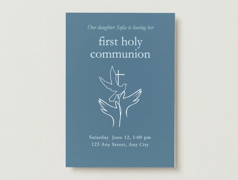 Modern Holy Communion Invitation Template Printable Invite First ...