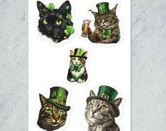 St. Patricks Day Cat Sticker Sheet 5pcs