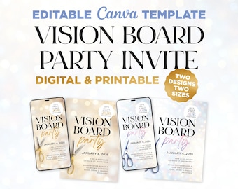 Vision Board Party Editable Canva INVITATION TEMPLATE Digital Printable Simple Modern
