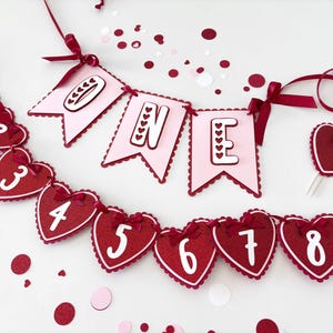 First Birthday Banner, ONE Valentine High Chair Banner, Birthday Decor, Valentine Photo Banner, Heart Smashcake Topper