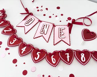 First Birthday Banner, ONE Valentine High Chair Banner, Birthday Decor, Valentine Photo Banner, Heart Smashcake Topper