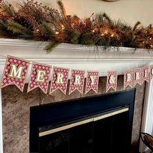 Merry Christmas Banner, Merry & Bright Banner, Christmas Garland for Mantel, Believe Banner, Christmas Bunting Banner, Holiday Decor