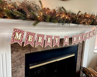 Merry Christmas Banner, Merry & Bright Banner, Christmas Garland for Mantel, Believe Banner, Christmas Bunting Banner, Holiday Decor