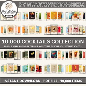 10 000 MEGA PAKIET KOKTAJLOWY, plakat artystyczny na koktajle, plakat retro na drinki, minimalistyczny duży plakat ścienny, dekoracja sztuki barowej, cyfrowa sztuka do pobrania Aperol