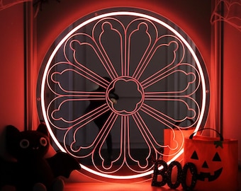 Neonreclame van de kathedraalraamspiegel, gotische spiegel, spiegelhuisdecor, gotisch minnaarcadeau, gotisch muurdecor, decor kathedraal, spookachtige spiegel