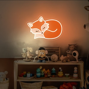 Sleeping Fox Neon Sign, Anime Fox Wall Decor, Kids Room Decor, Cartoon Wall Art, Nursery Wall Decor, Baby Room Decor, Gift for Child