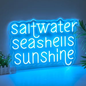 塩水貝殻サンシャインネオンサイン、ビーチハウスウォールアート、夏の歓迎装飾、海岸スタイルの装飾、ビーチ愛好家へのギフト、海の装飾、ビーチサイン