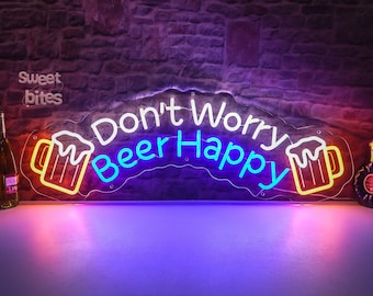 Don't Worry Beer Happy Neon Sign, Drinking Bar Light Sign,Home Bar Wall Decor,Funny Beer Wall Sign,Bar Neon Sign,Pub Sign,Neon Beer Sign