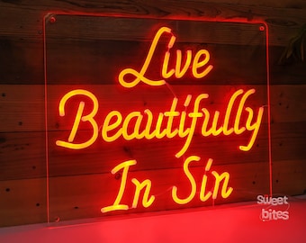 Live Beautifully In Sin Neon Sign,Gothic Style Home Decor,Spooky Wall Sign,Goth Dark Wall Art,Wedding Sign,Gothic Lover Gift,Macabre Decor