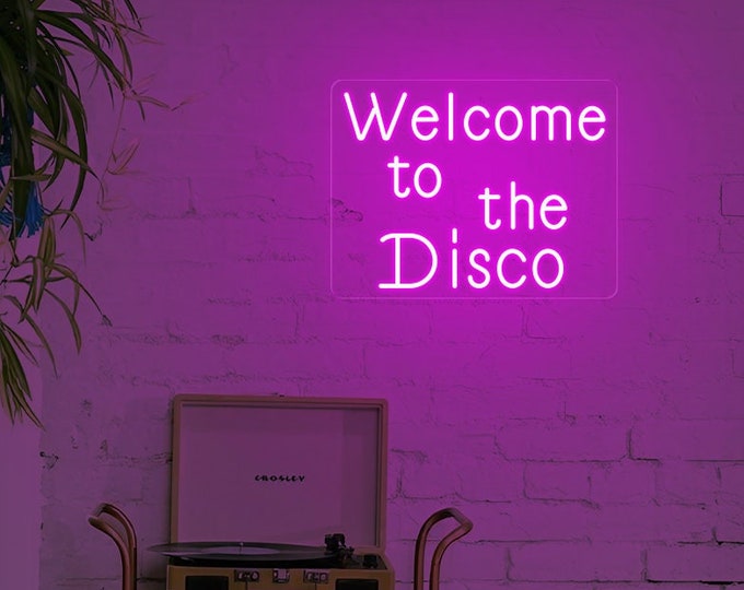 Willkommen in der Disco Leuchtreklame, Disco Wandschild, Bar Leuchtreklame, Groovy Sign, Disco Party Licht Dekor, Musik Wohnkultur, Disco Home Zeichen, Disco Geschenk