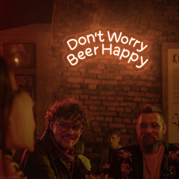 Don't Worry Beer Happy Neon Sign,Drinking Bar Light Sign,Home Bar Wall Decor,Funny Beer Wall Sign,Bar Neon Sign,Pub Sign,Beer Lover Gifts