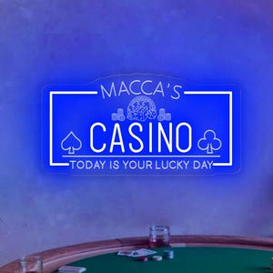 Letrero de neón de casino personalizado, letrero de neón de sala de póquer, decoración para fiestas de casino, letrero decorativo para cueva de hombre, decoración de pared para sala de juegos, letreros de casino, regalos para pub de casino