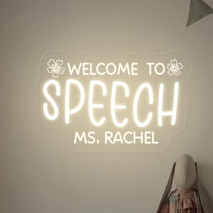 Welcome To Speech Neon Sign, Personalized Speech Classroom Wall Decor, Speech Therapy Sign,Speech Language Teacher Gift, Therapy Classroom
