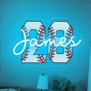 Custom Baseball Name Neon Sign, Custom Sport Number Decor, Sports Themed Room Decor, Baeball Nursery decor, Kids Name Sign, Baseball Gift