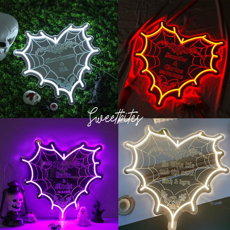 Enseigne néon miroir de mariage gothique personnalisé, miroir gothique, cadeau pour amoureux des gothiques, enseigne de mariage gothique, cadeau couple romance sombre, décoration de mariage alternative image 3