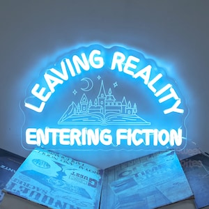 Leaving Reality Entering Fiction Neon Sign,Book Lover Gift,Home library Sign,Bookshelf Decor,Library Decor,Bookish Decor,Gift for Reader