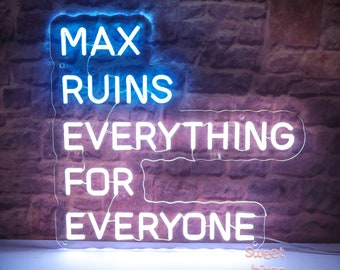 Enseigne néon Max Ruins Everything for Everyone, décoration murale Formule 1, enseigne citations Lando Norris, cadeaux Lando Norris, enseigne murale F1, cadeaux pour la fête des pères