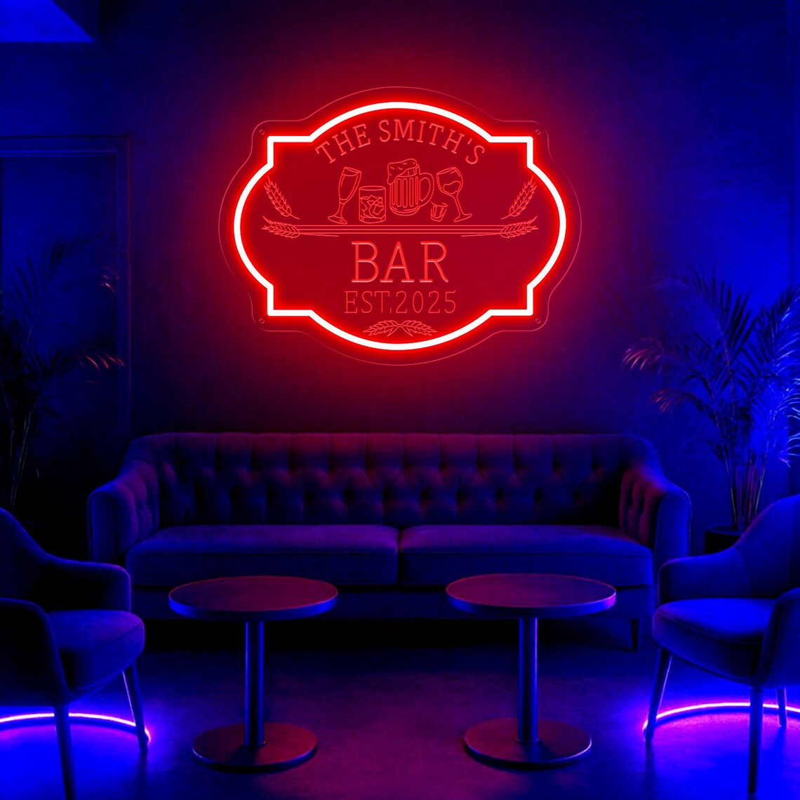 Custom Bar LED Neon Sign, Personalized Home Bar Decor, Personalised ...