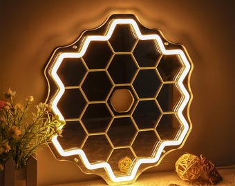 Teleskop Jamesa Webba Lustro Neon Znak, Kosmos, Teleskop Kosmiczny, Dekoracja Kosmiczna, Lustrzana Dekoracja Ścienna, Prezenty Astronomiczne, Prezenty Miłośników Kosmosu