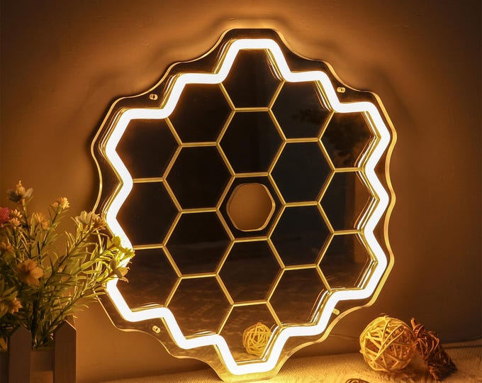 James Webb Telescope Mirror Neon Sign, Outer Space, Space Telescope, Space Decor, Mirror Wall Decor, Astronomy Gifts, Space Lover Gifts