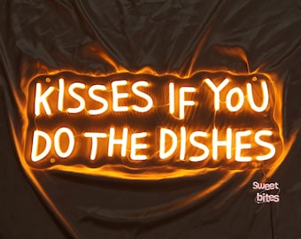 Kisses If You Do The Dishes Neon Sign, Neon Sign Kitchen, Kitchen Sign, Kitchen Sign, Kitchen Decor, Kitchen Wall Art, Vintage Kitchen Decor, Dining Room Decor