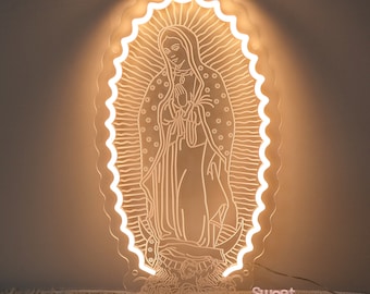 Letrero de neón de la Virgen María, decoración de la Virgen de Guadalupe, letrero de pared de Guadalupe, arte mural de la Virgen María, decoración cristiana, decoración religiosa, regalo católico