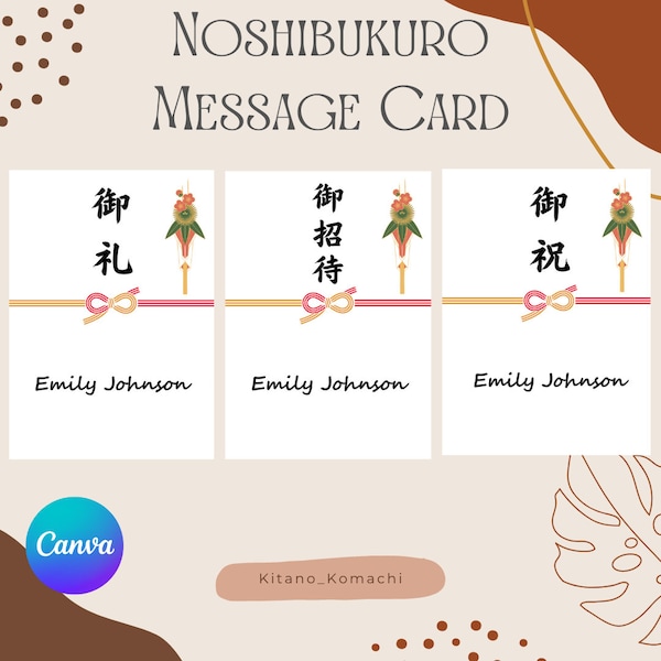 Noshibukuro Message Card , Japanese Traditional Design , Birthday Card , Thank You Card , Invitation Card , Canva Templates