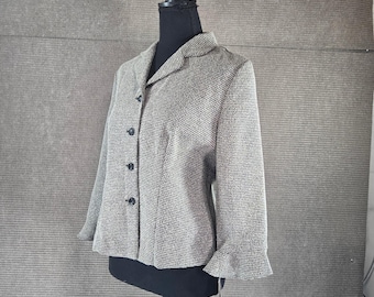 Miss Dorby Women 8 Black Cream Textured Flared Cuff Button Front Blazer 8565209