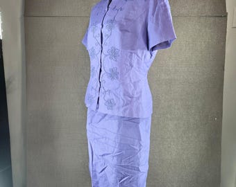 Donna Morgan Dam 12 Lila Linneblandad Broderad Kjolkostym Set