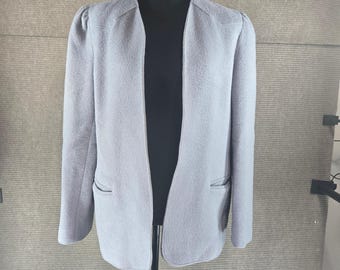 Cedarhurst Classics Womens L Lavender Grey 100% Wool Puff Shoulder Open Blazer
