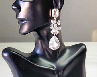 Crystal Drop Earrings with Rhinestones, Formal Bridal Shower Gift Set