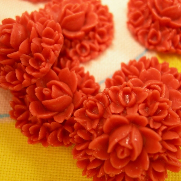 coral color rose cabochon or cameo vintage flowers