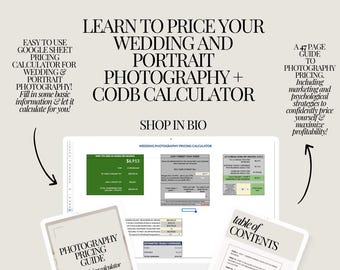 Learn How To Price Your Wedding & Portrait Photography Guide with Google Sheets Pricing Calculator