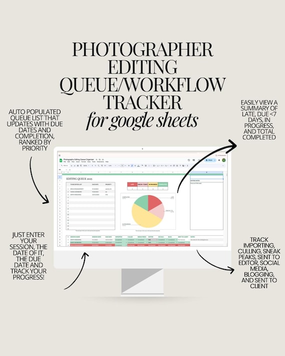 Photographer Editing Queue Workflow Tracker for Google Sheets