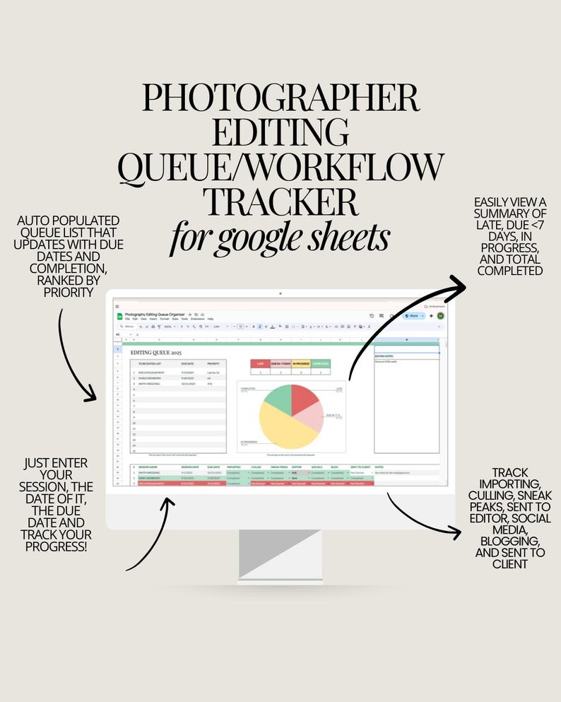 photographer editing queue workflow tracker for google sheets