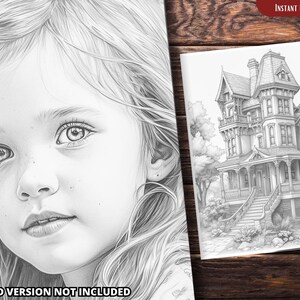 May include: A black and white pencil drawing of a young girl with long hair looking to the right. The drawing is on a white background. The image is labeled "COLORED VERSION NOT INCLUDED".