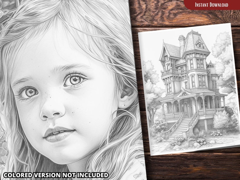 May include: A black and white pencil drawing of a young girl with long hair looking to the right. The drawing is on a white background. The image is labeled "COLORED VERSION NOT INCLUDED".