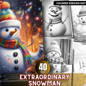 Extraordinary Snowman Coloring Pages for Adults and for Kids, Grayscale Coloring Book, Printable PDF