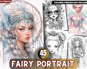 Butterfly Fairy, Coloring Pages for Adults and for Kids for Relax and Stress Relief, Grayscale Coloring Book, Printable PDF