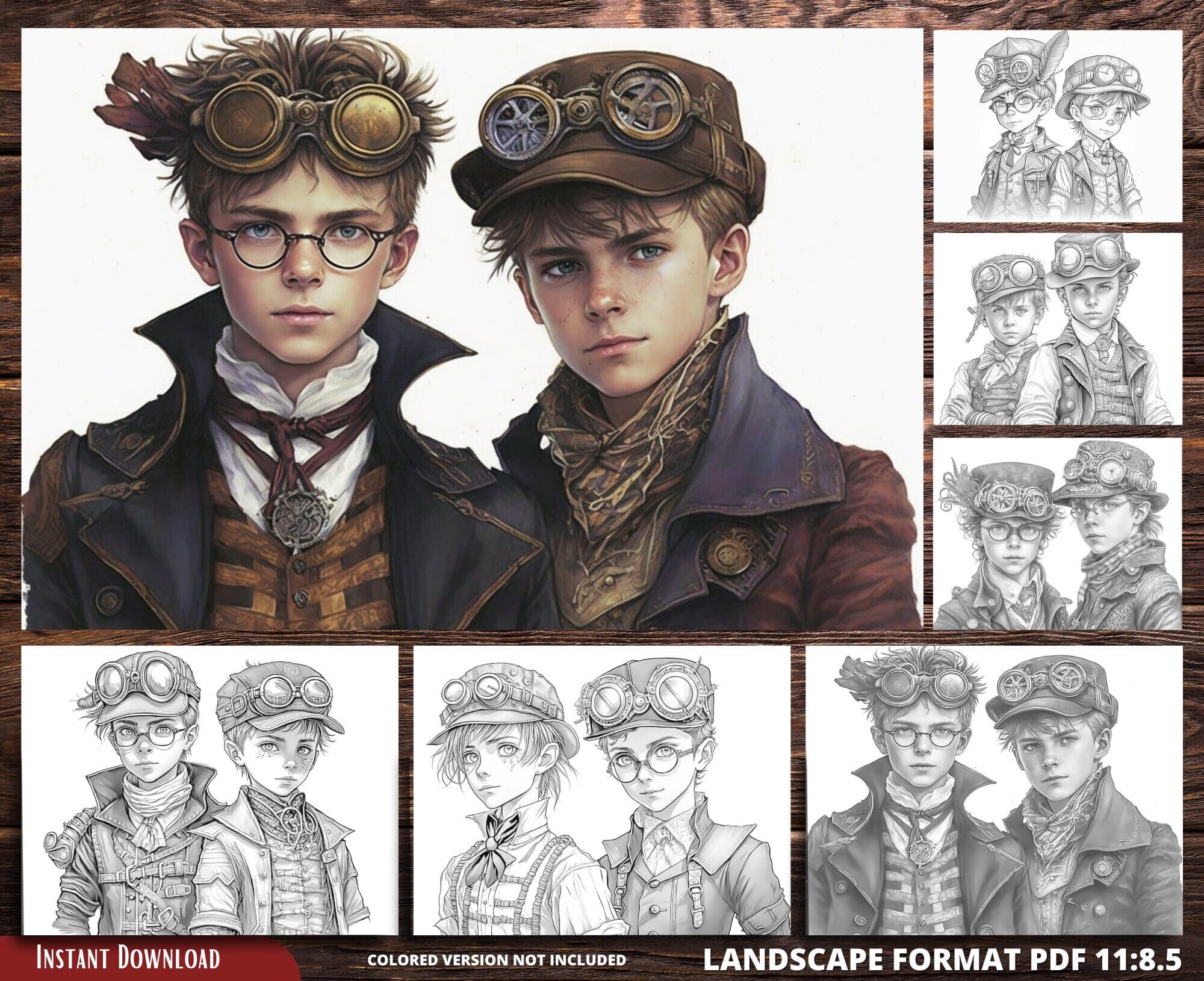 Steampunk Boys Coloring Pages for Adults and for Kids for Relax and ...
