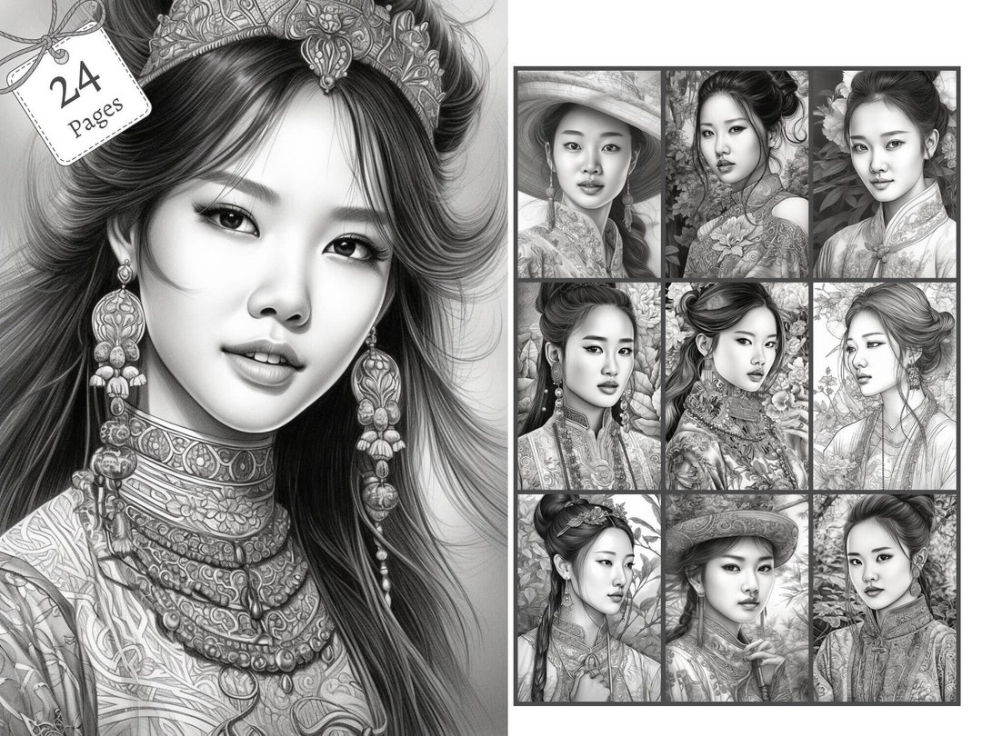 Beautiful Chinese Women Coloring Pages for Adults and for Kids for ...
