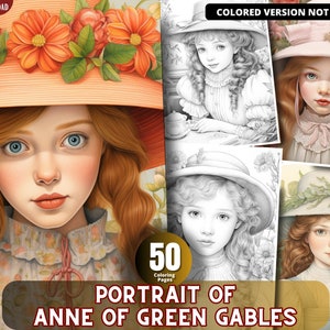 Anne of Green Gables Portrait Coloring Pages for Adults and for Kids for Relax and Stress Relief, Grayscale Coloring Book, Printable PDF